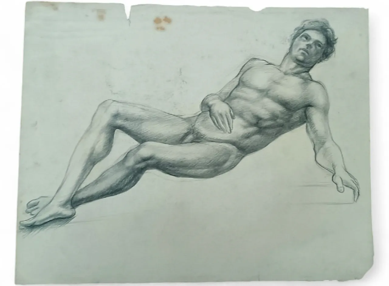 Nudo virile, disegno a matita su carta, fine '800 8
