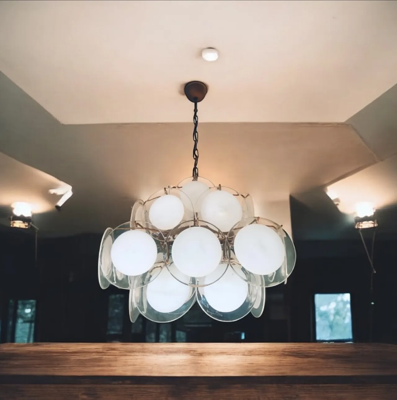 Lampadario con dischi in vetro di Murano di Vistosi, anni '70 15