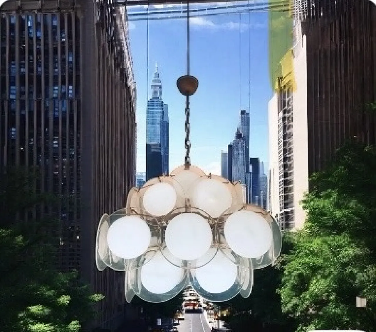 Lampadario con dischi in vetro di Murano di Vistosi, anni '70 16