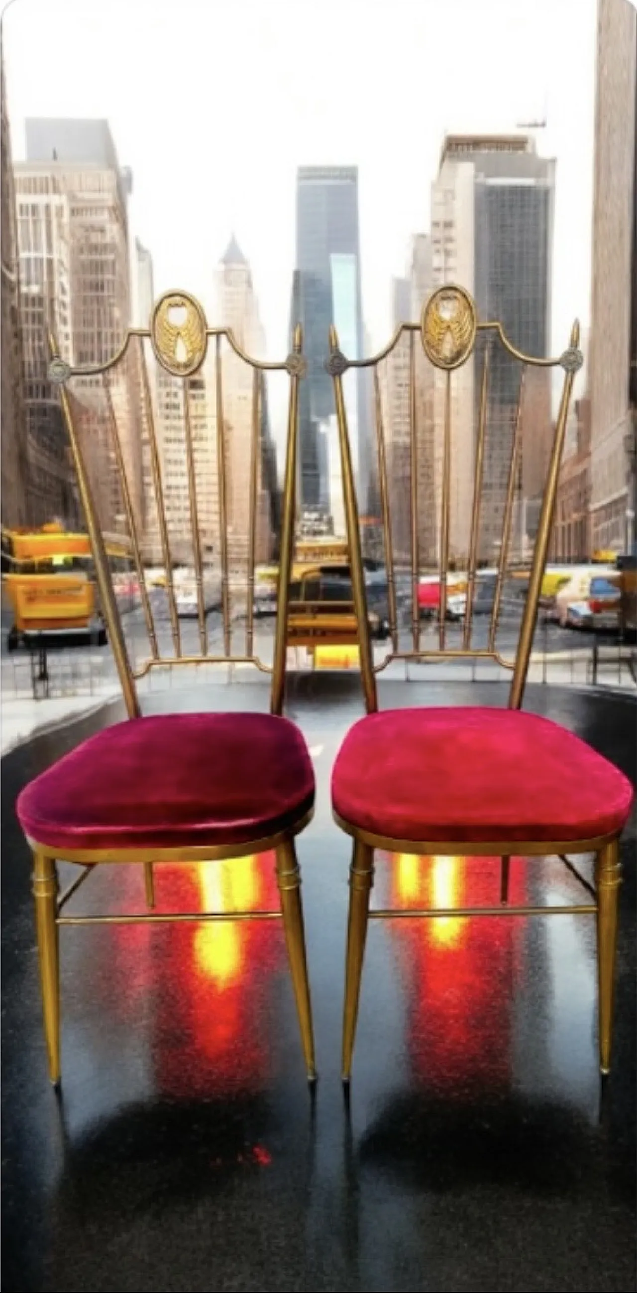 Coppia di sedie Chiavarine in ottone di Gaetano Descalzi, anni '50 25