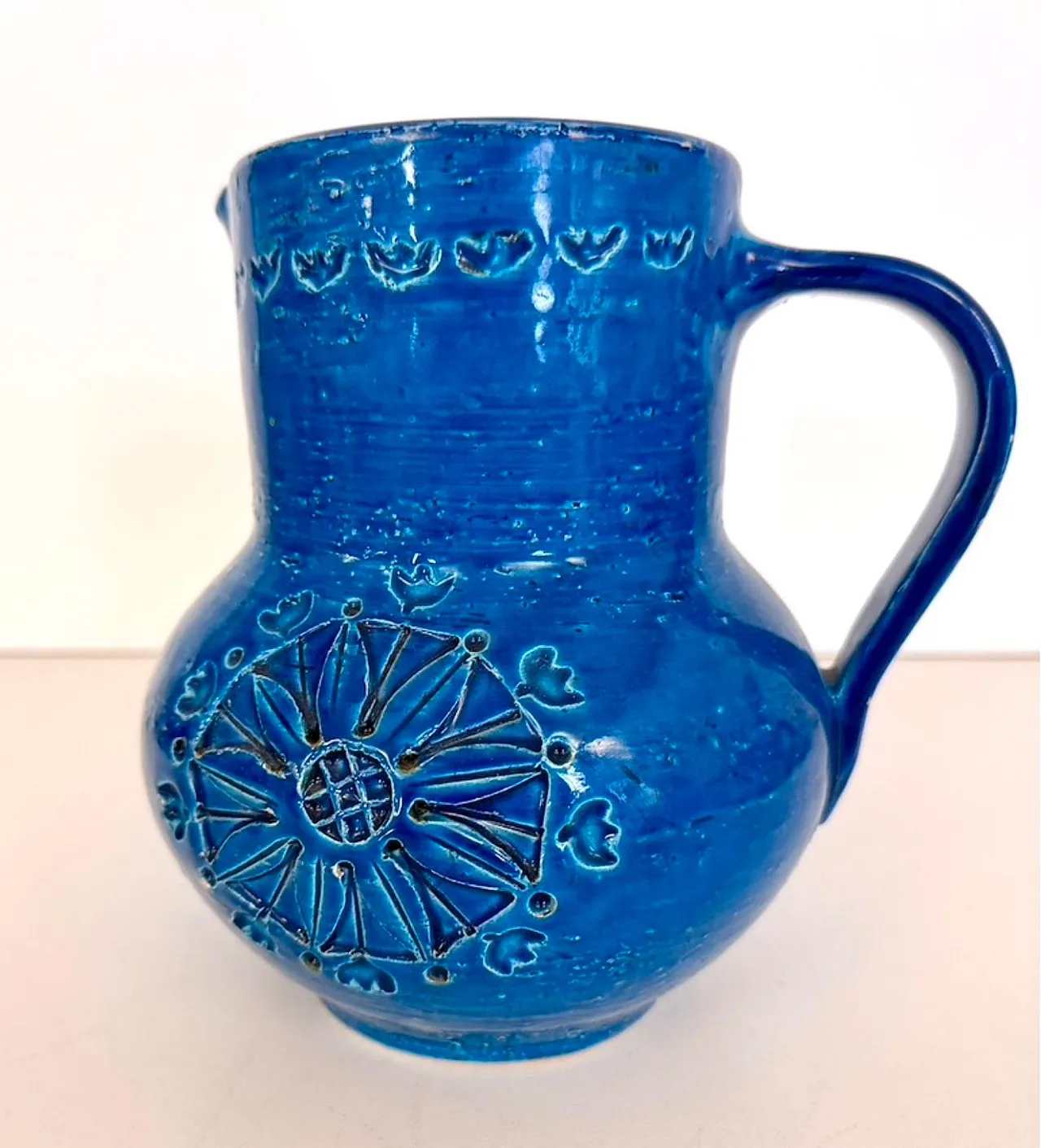 Brocca in ceramica laccata blu di Aldo Londi per Bitossi, anni '70 5