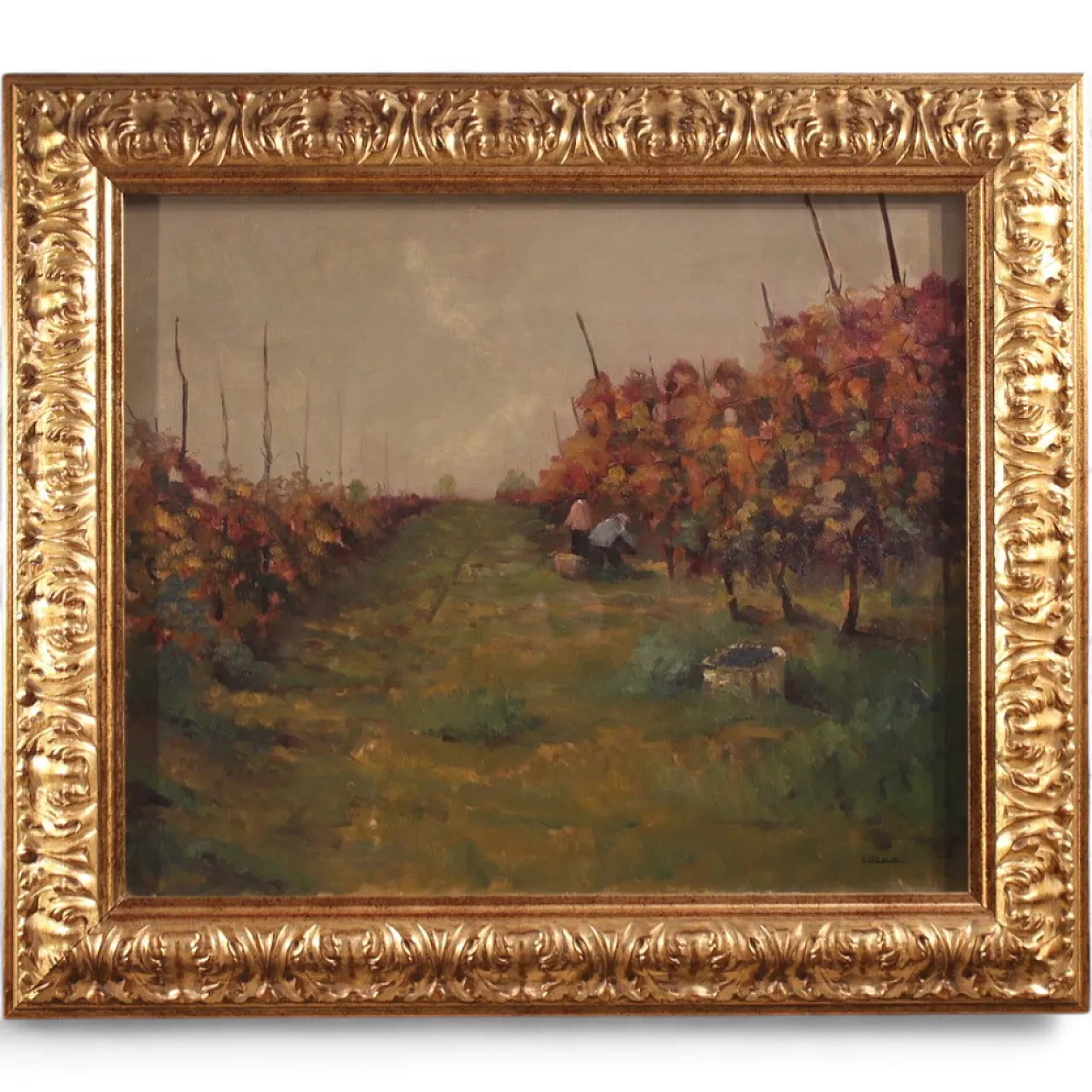 Dipinto italiano paesaggio La Vigna a Druento, '900 16