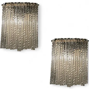 Pair of Murano glass and brass wall lights, 1980s