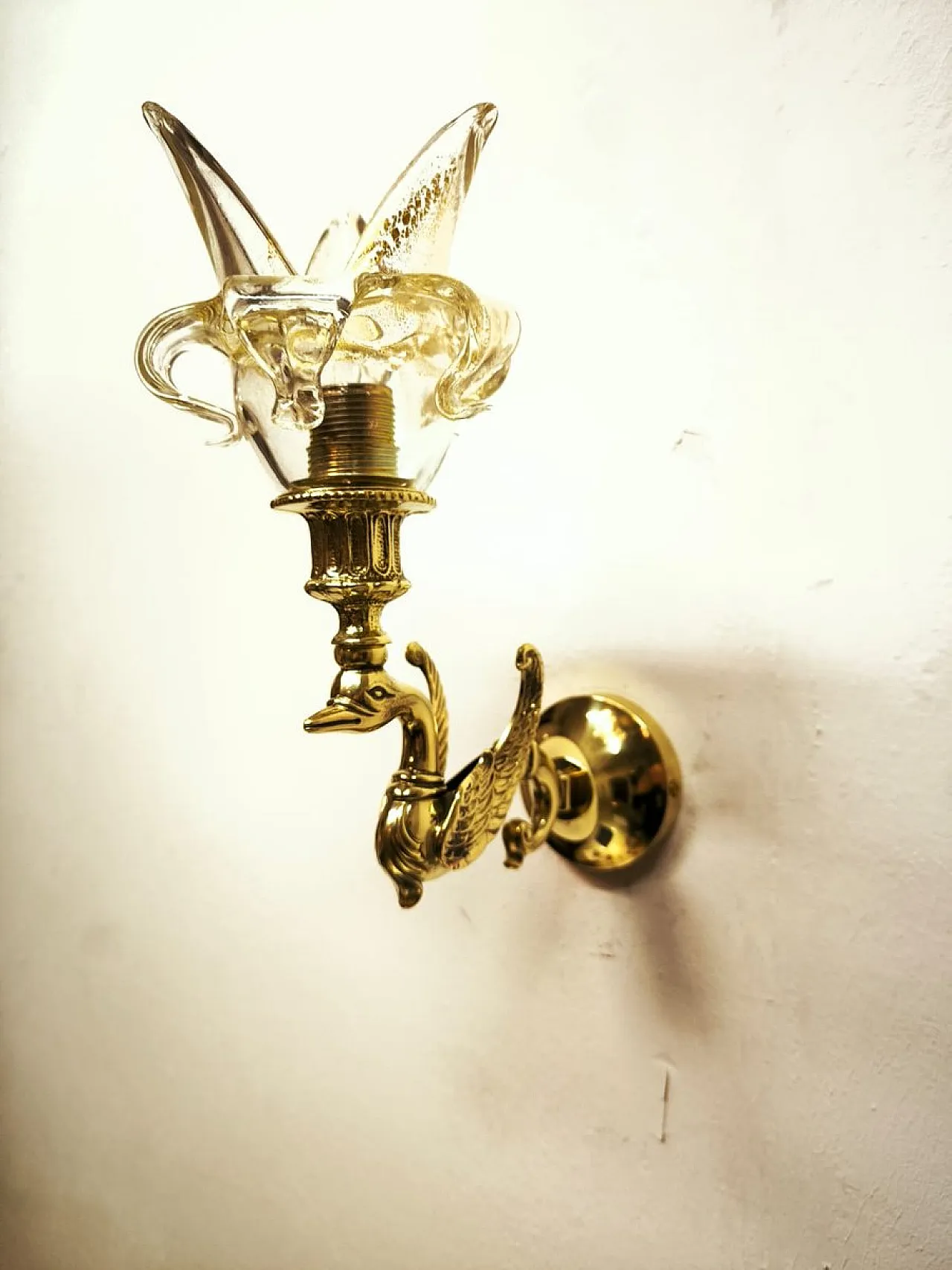 Swan wall lamp with Murano glass, 1970s 5