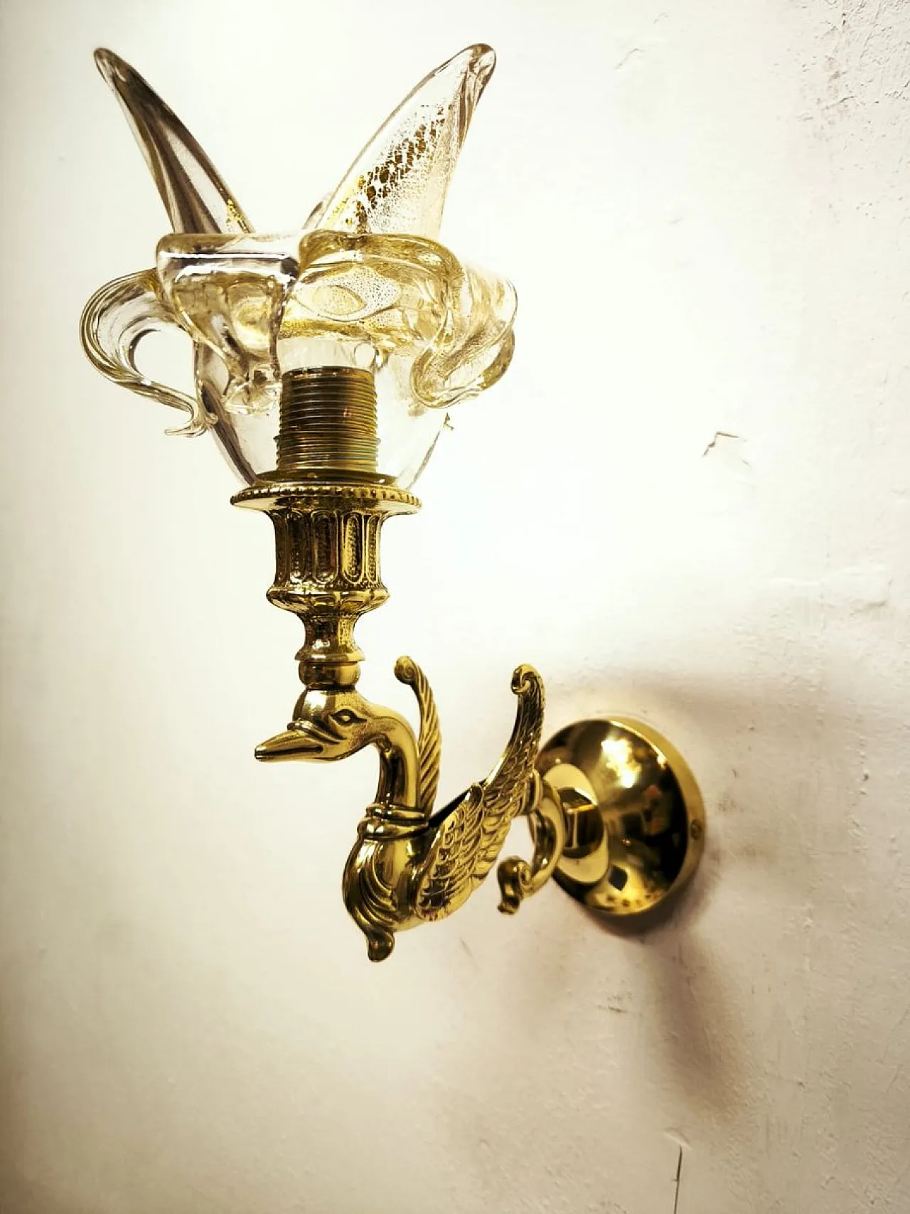Swan wall lamp with Murano glass, 1970s 6