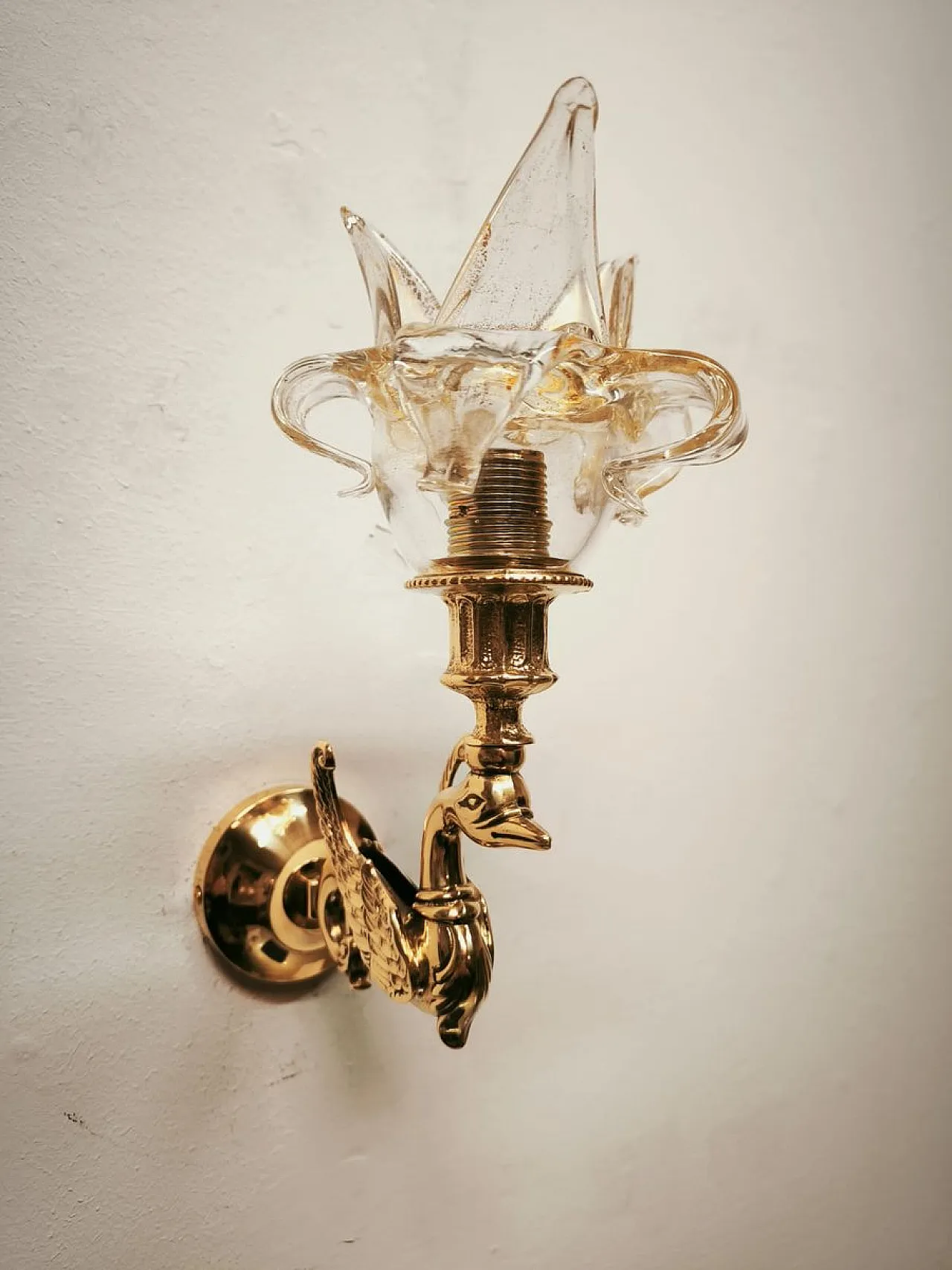 Swan wall lamp with Murano glass, 1970s 7