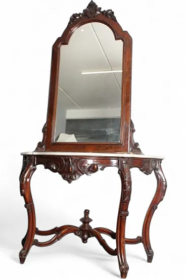 Console with mirror Umbria. Carrara marble top,  19th century