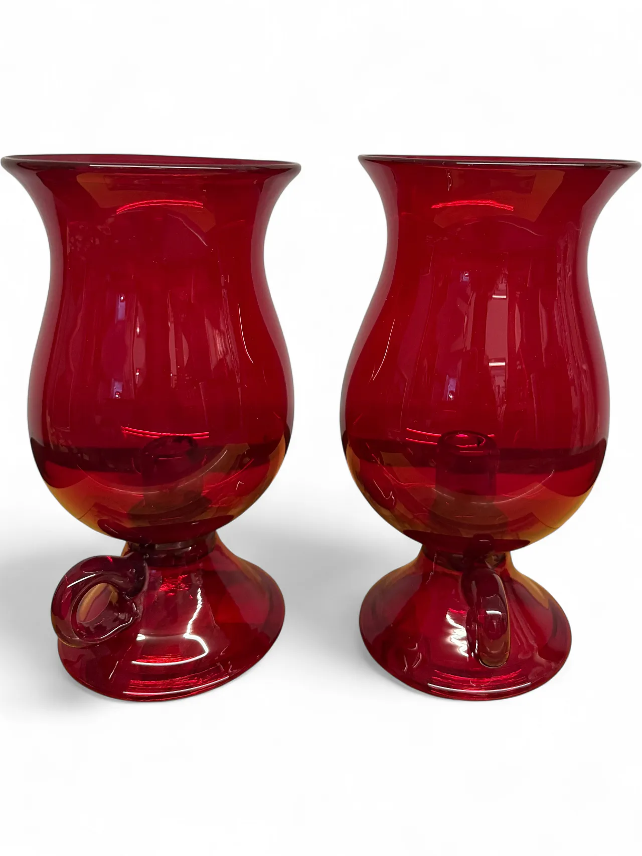 Pair of mid century Murano vases, ruby ​​red with candelabra, 50s 17