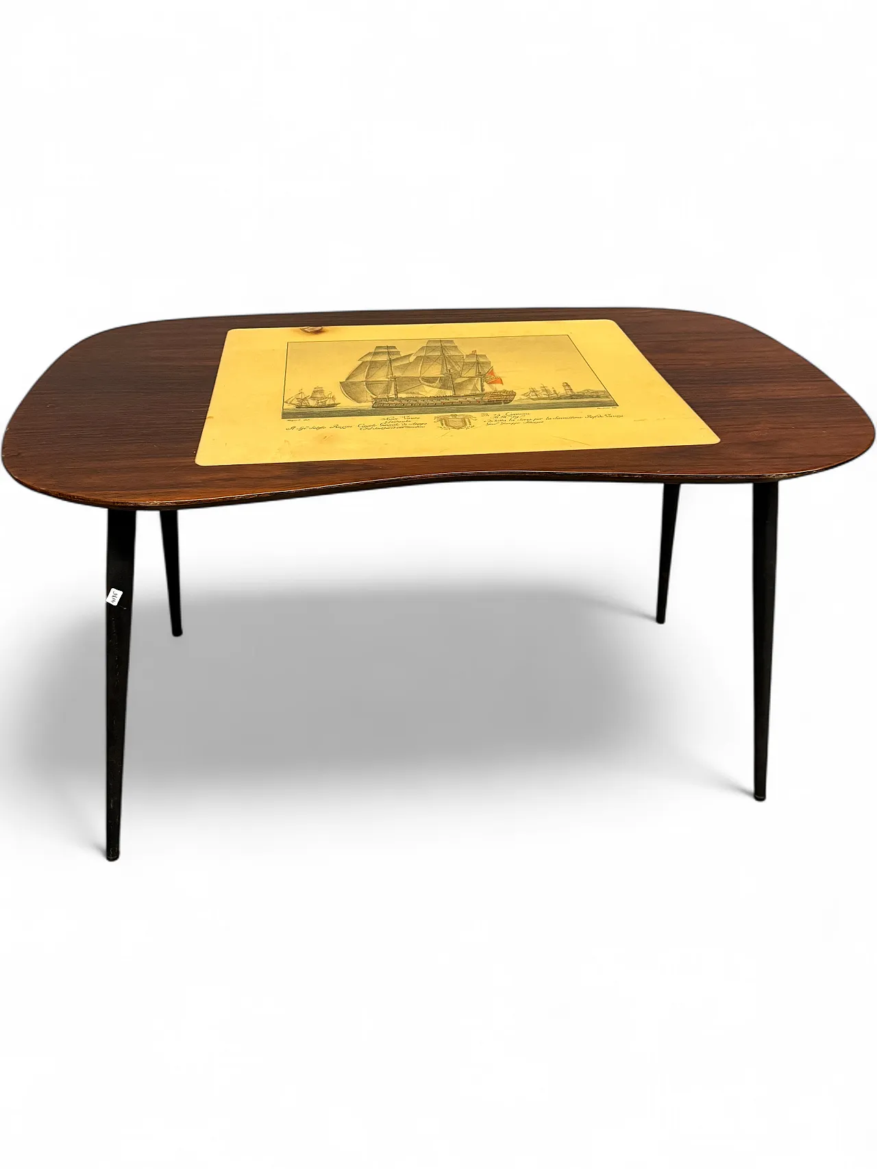 Mid century coffee table in bean-shaped walnut, 50s 14