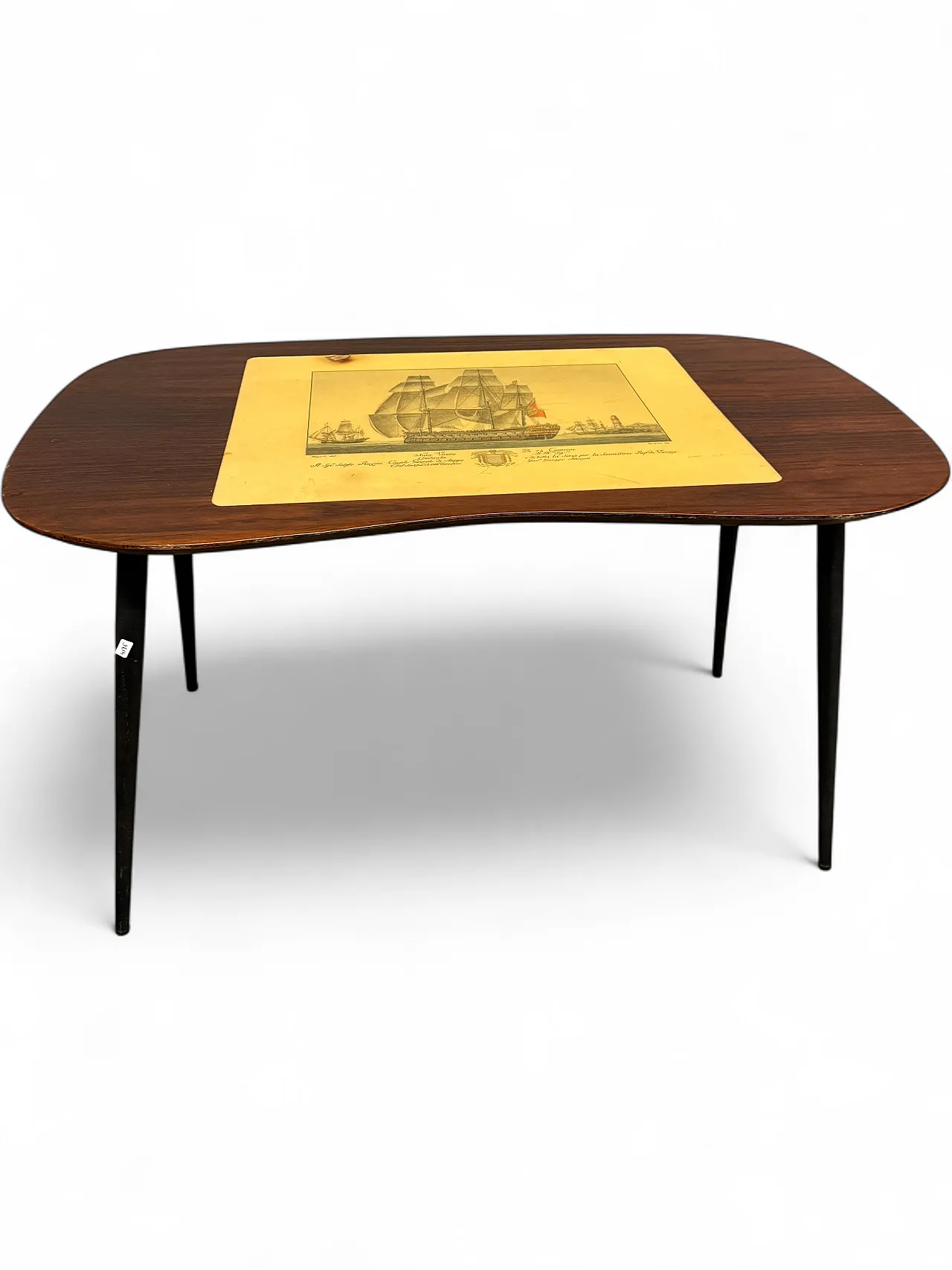 Mid century coffee table in bean-shaped walnut, 50s 15