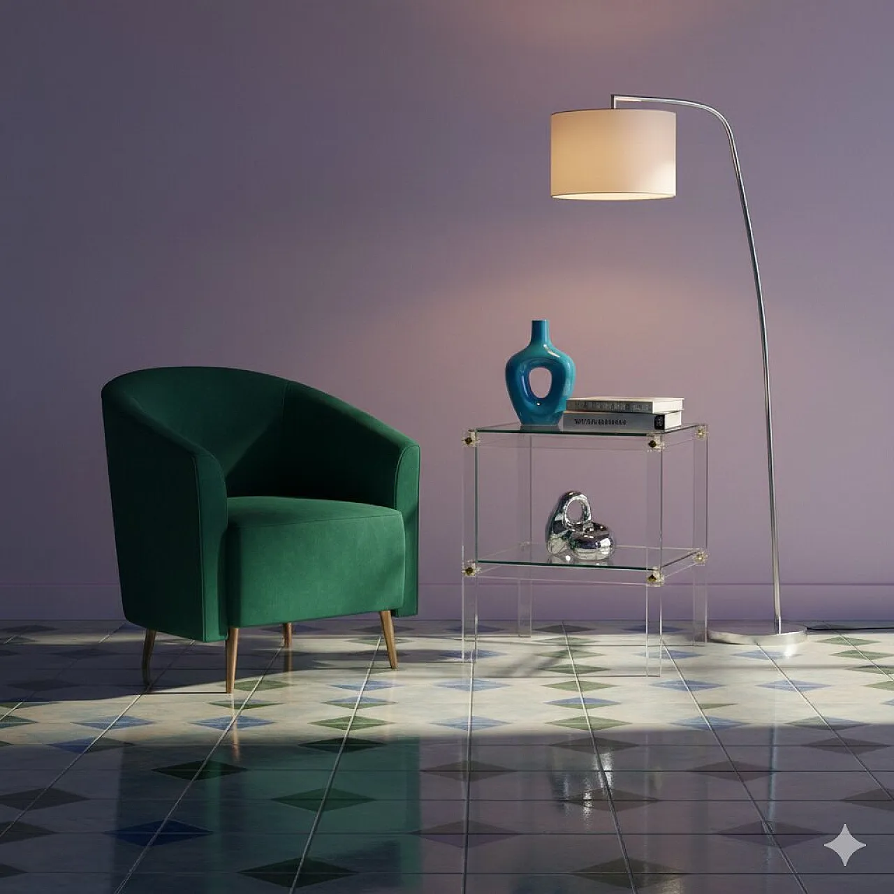 Tavolino con doppio piano in plexiglass e vetro, '900 2