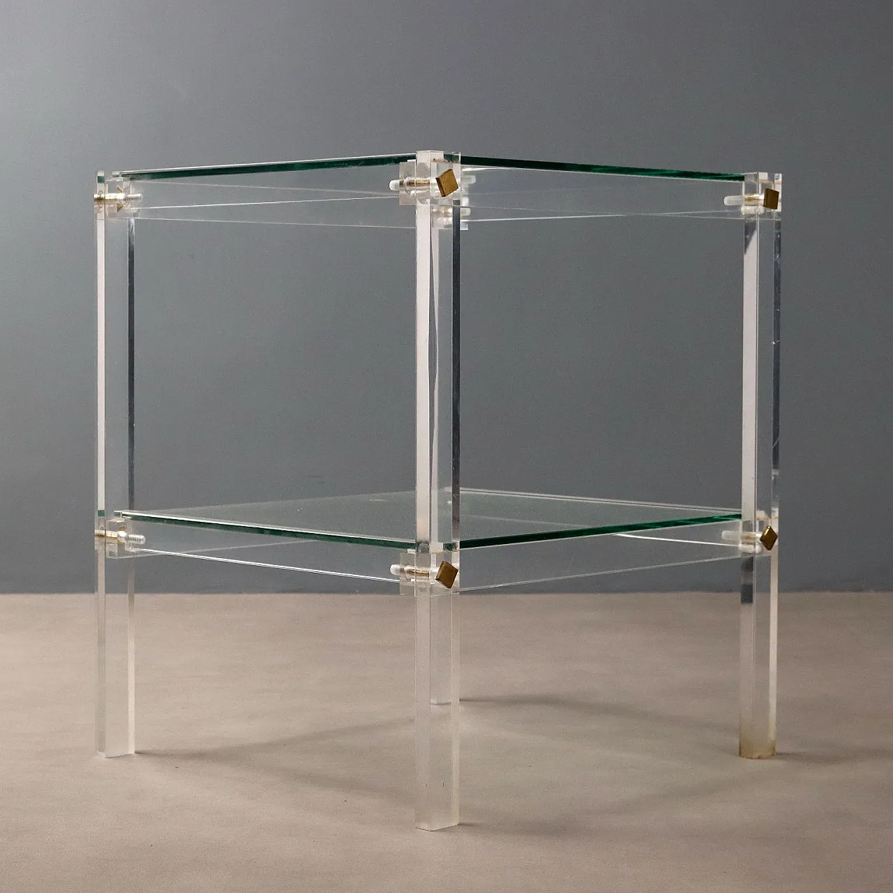 Tavolino con doppio piano in plexiglass e vetro, '900 9