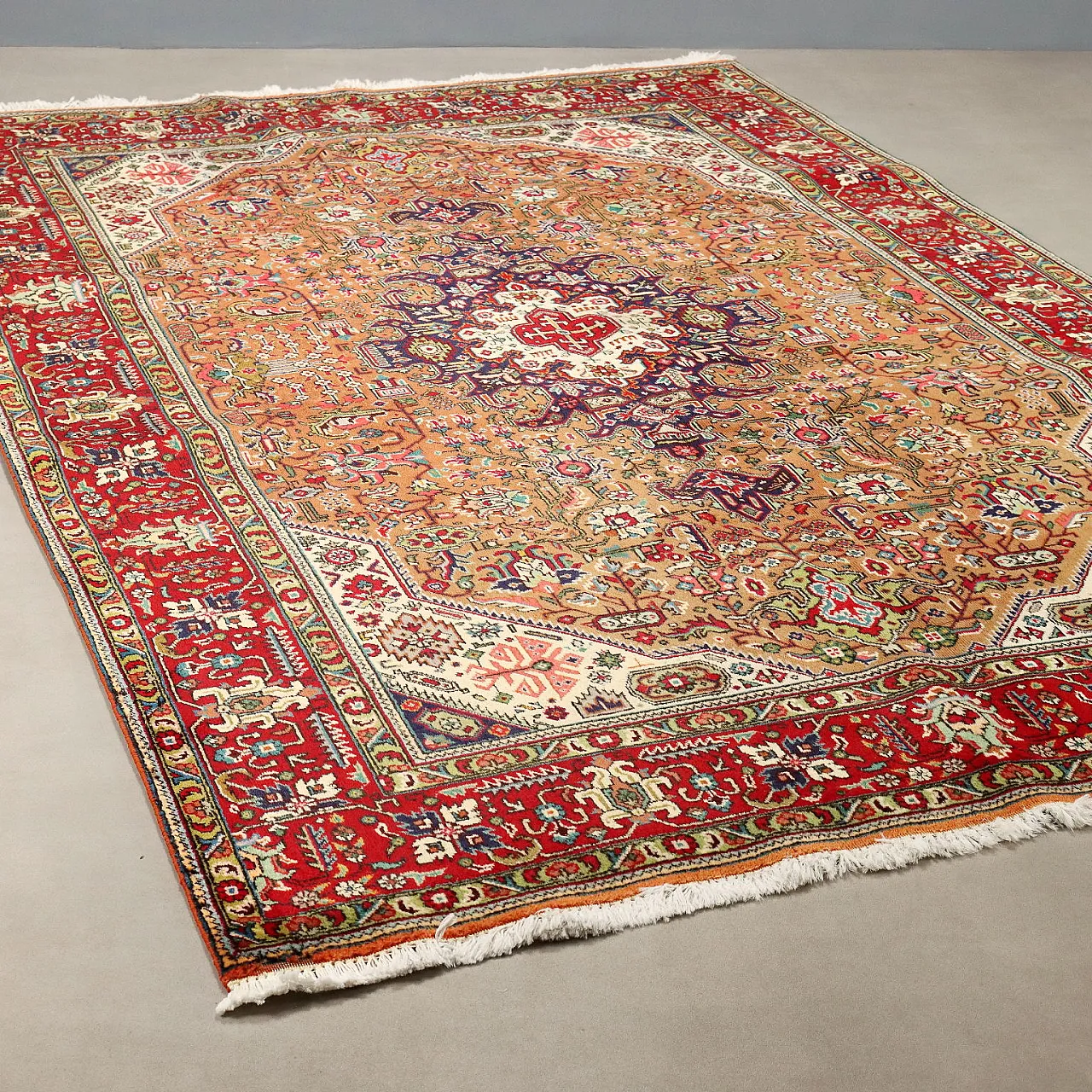 Tappeto Tabriz in cotone e lana, realizzato a mano, nodo grosso, '900 1