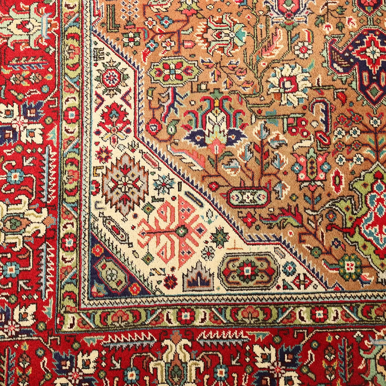 Tappeto Tabriz in cotone e lana, realizzato a mano, nodo grosso, '900 6