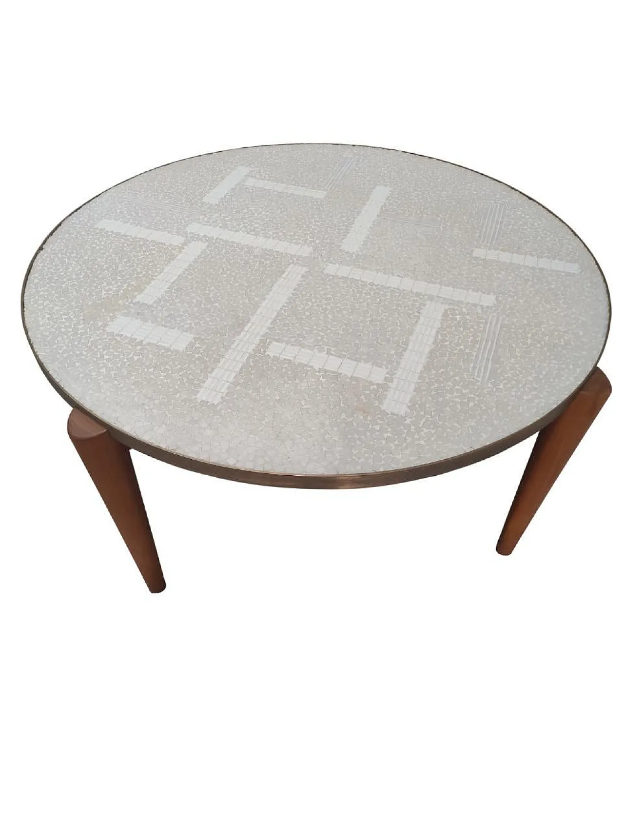 Round geometric smoking table white marble mosaic top, 20th century 2