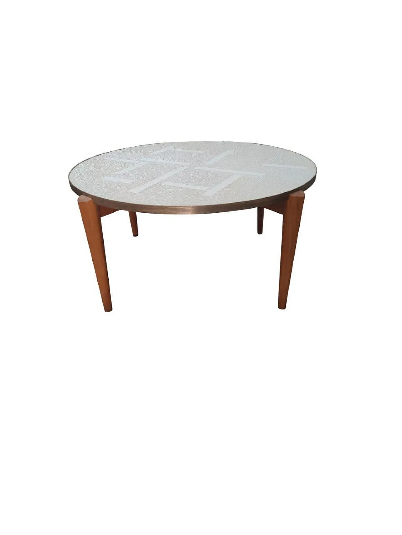 Round geometric smoking table white marble mosaic top, 20th century 3