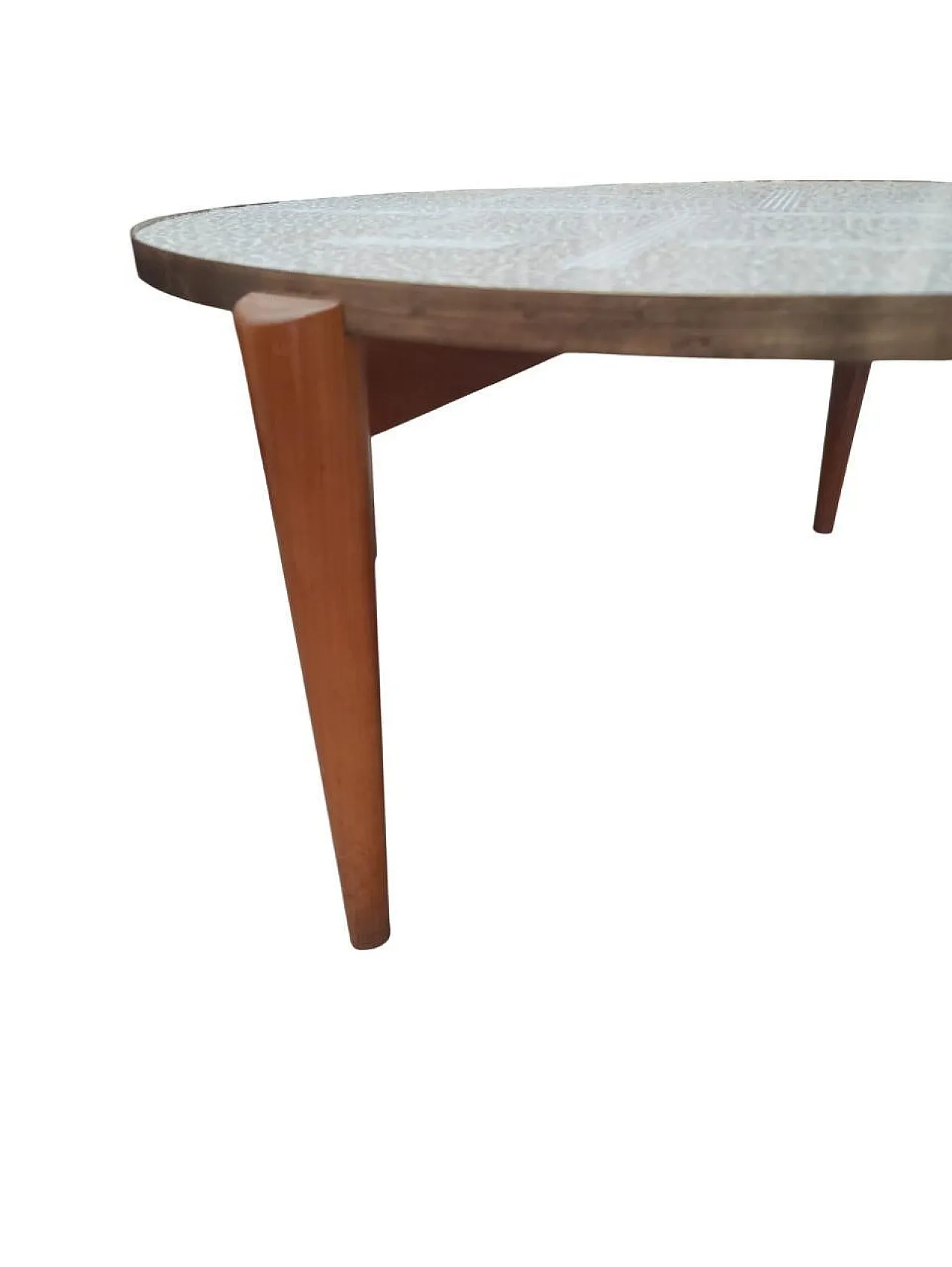 Round geometric smoking table white marble mosaic top, 20th century 4