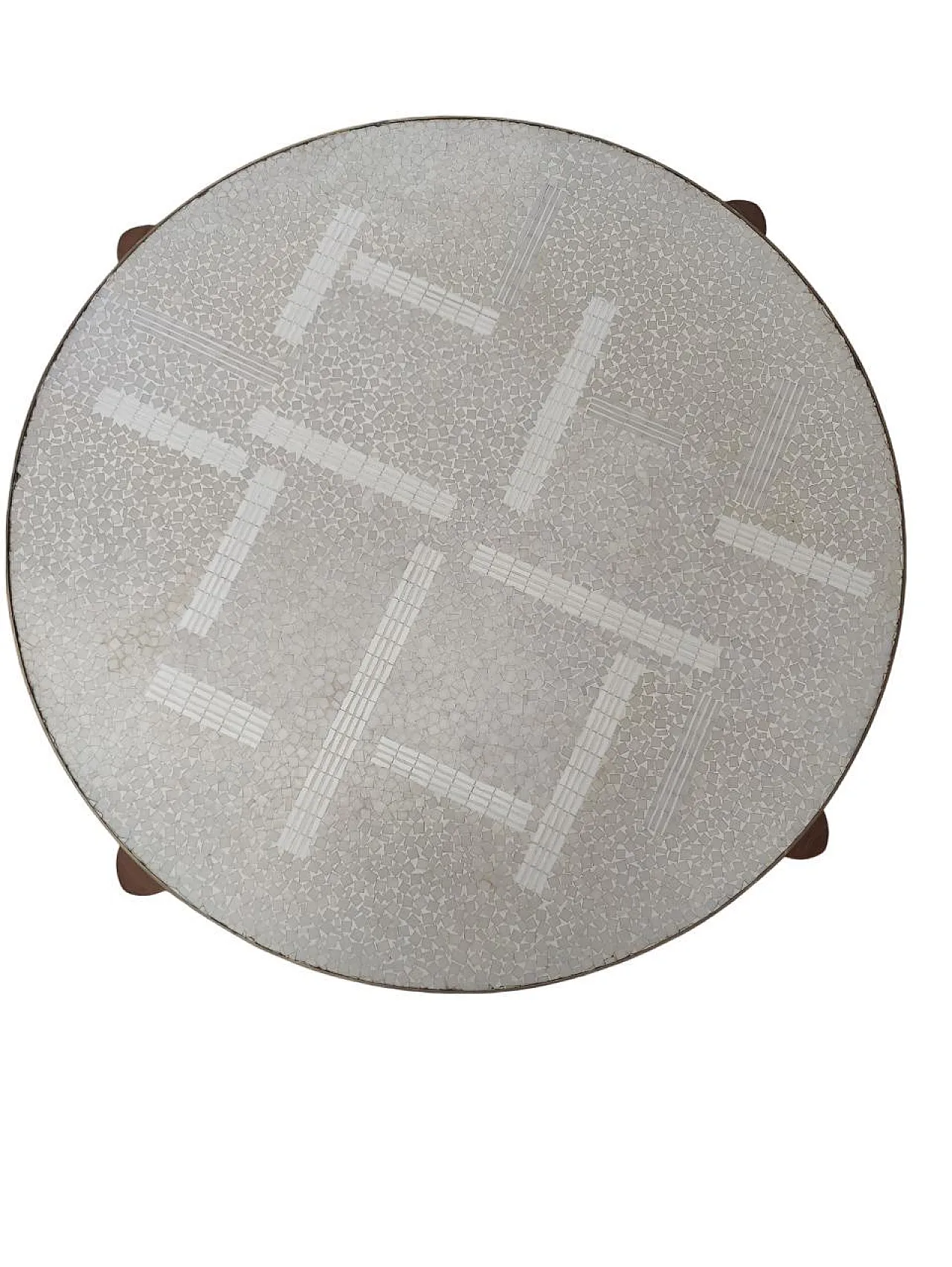 Round geometric smoking table white marble mosaic top, 20th century 5