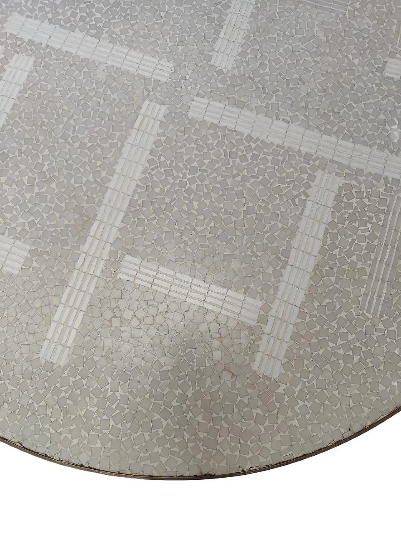 Round geometric smoking table white marble mosaic top, 20th century 6