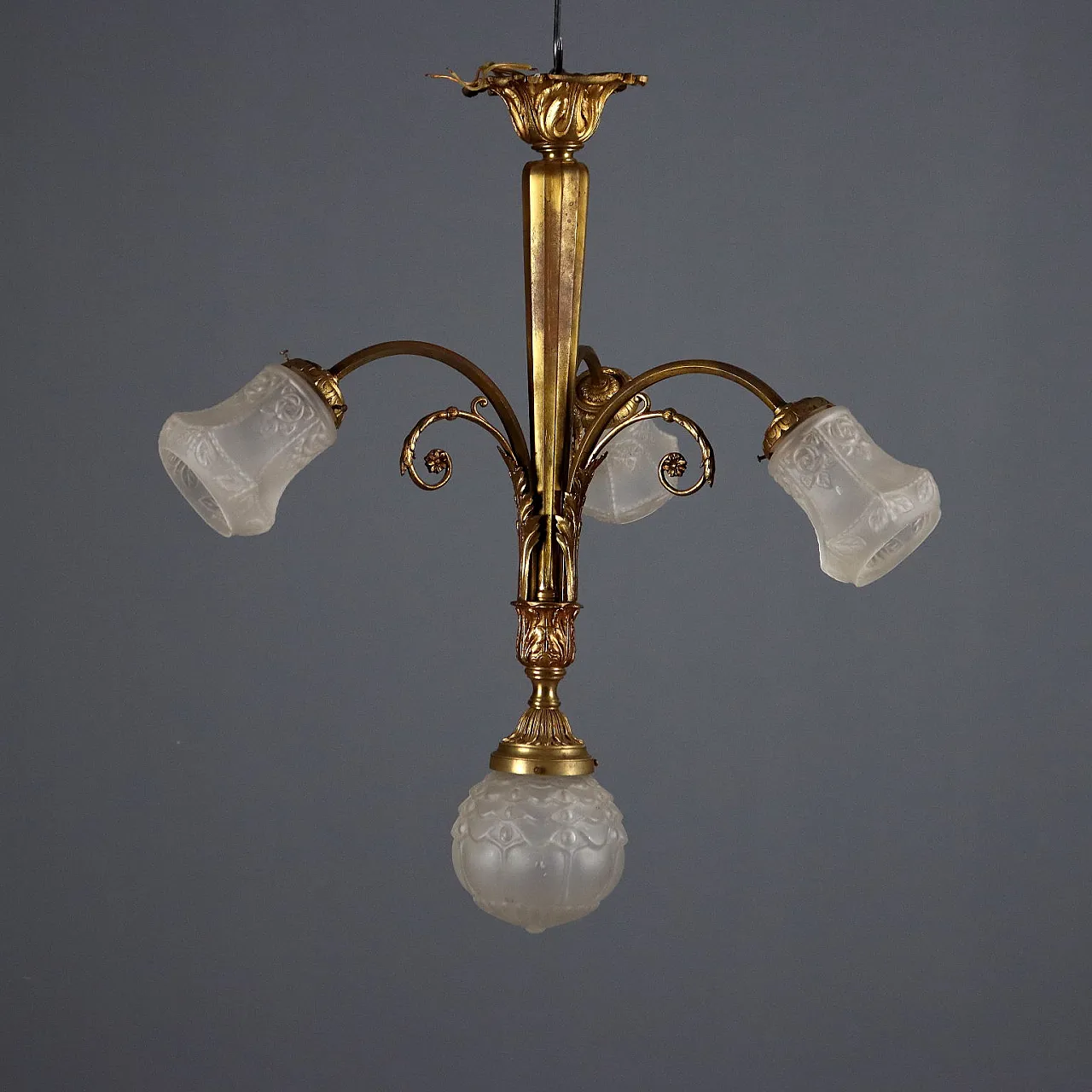 Chandelier in wrought and gilded bronze, 20th century 1
