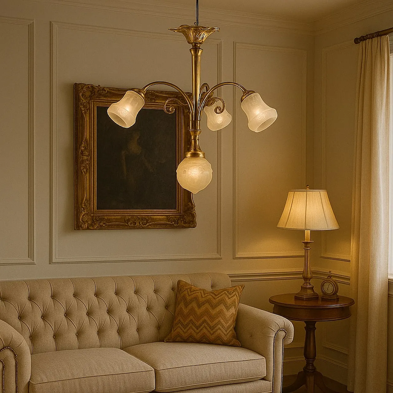 Chandelier in wrought and gilded bronze, 20th century 2