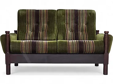 Scandinavian 2-seater sofa, green velour, beech wood, 1970s