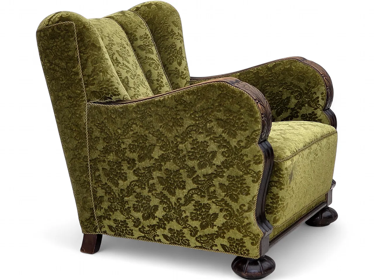 Danish relax chair, velour, oak wood, 1950s 21