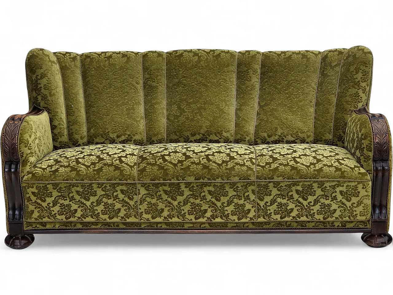 Danish 3-seater sofa, velour, carved oak wood, 1960s 21
