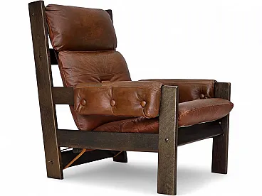 Scandinavian armchair, leather, canvas, oak wood, 1970s