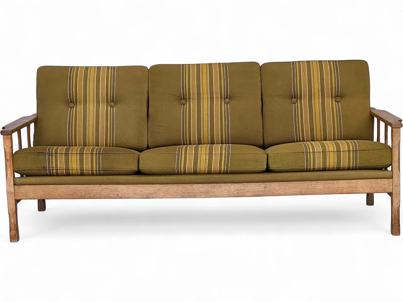 Danish 3-seater sofa, wool, solid oak wood, 1970s 19