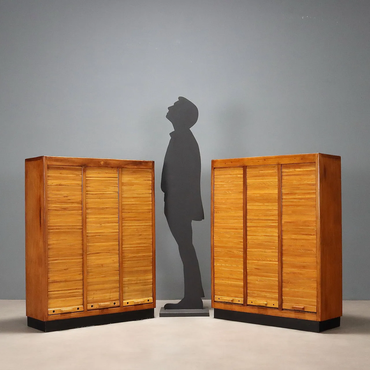 Pair of walnut veneered containers with laminate top, 20th century 2