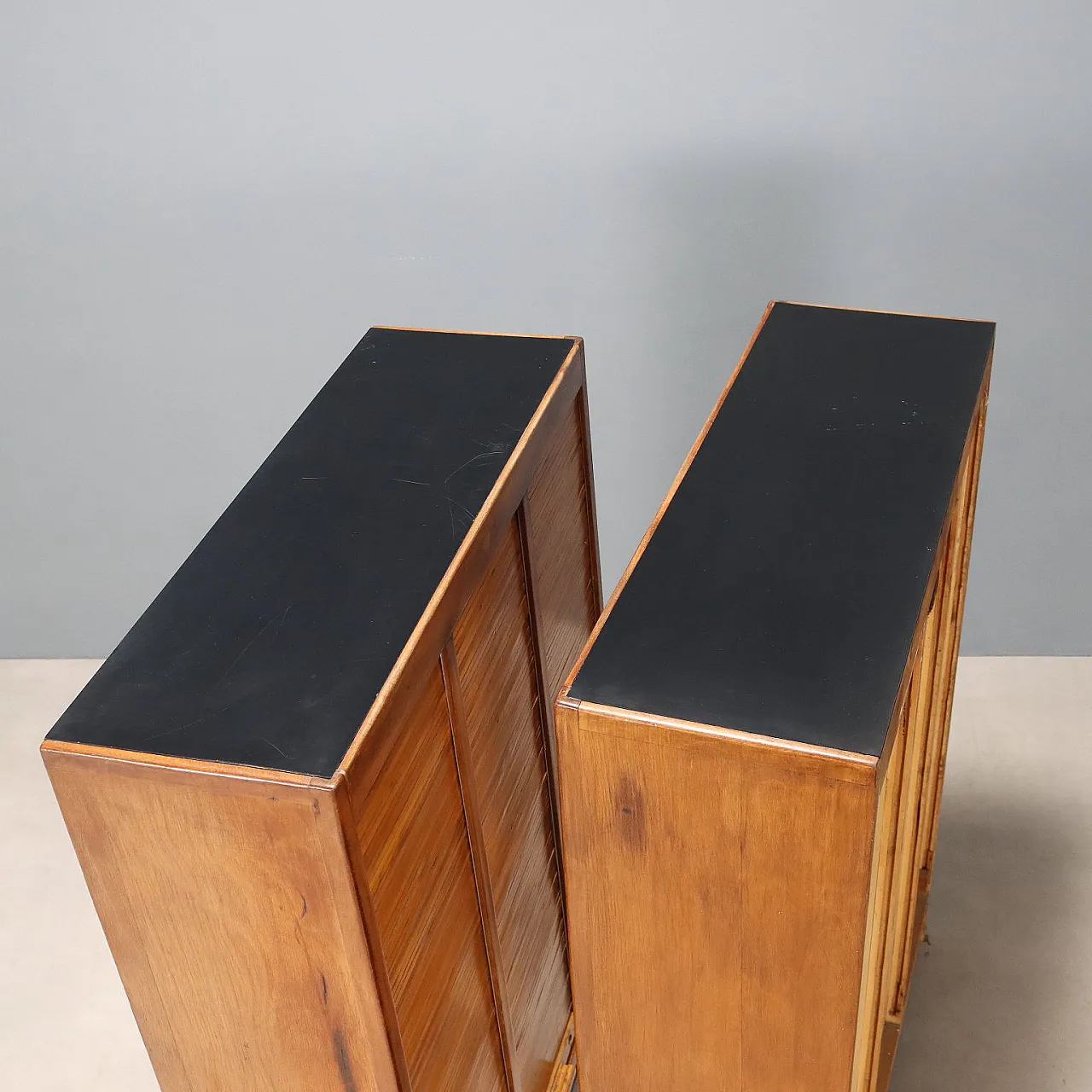 Pair of walnut veneered containers with laminate top, 20th century 6