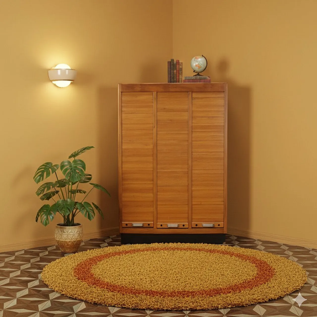 Mobile con ripiani interni in noce formica e alluminio, '900 2