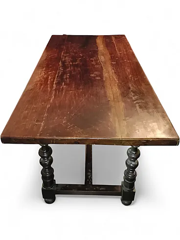 Tavolo da fattoria in legno con cassetti e gambe tornite, anni '50