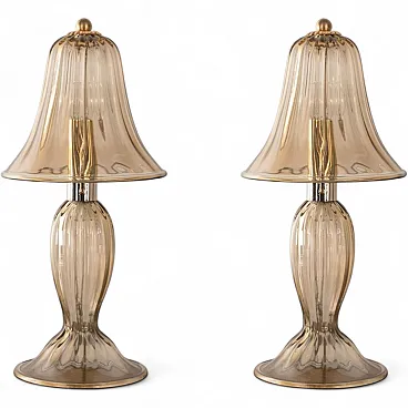 Coppia di lampade da tavolo italiane in vetro di Murano, 2000