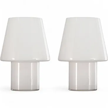 Coppia lampade da tavolo a forma di fungo in vetro di Murano, anni '80