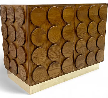 Brutalist bar cabinet in chestnut wood and brass, 1970s