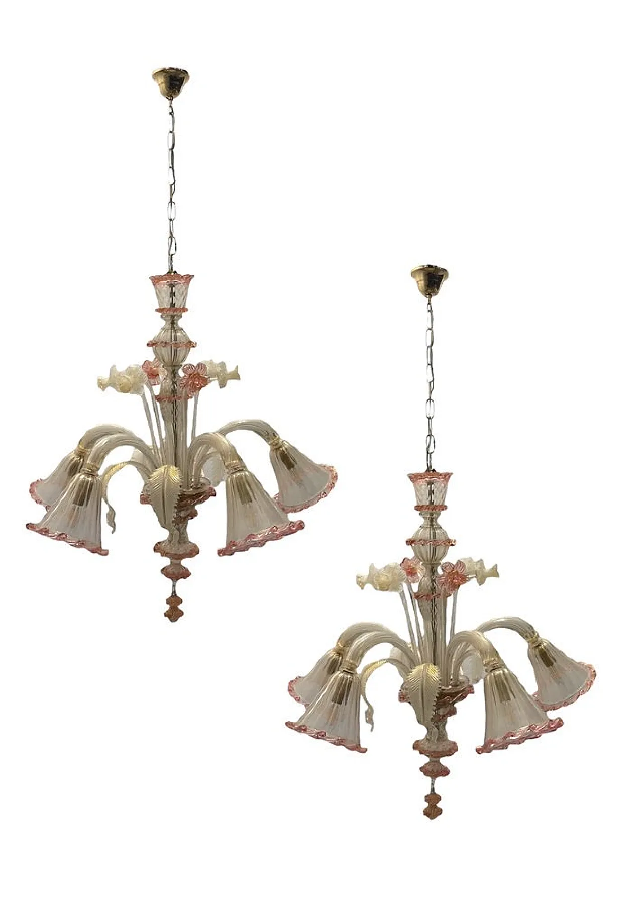 Pair of Murano glass chandeliers, Venice, 1960s 1