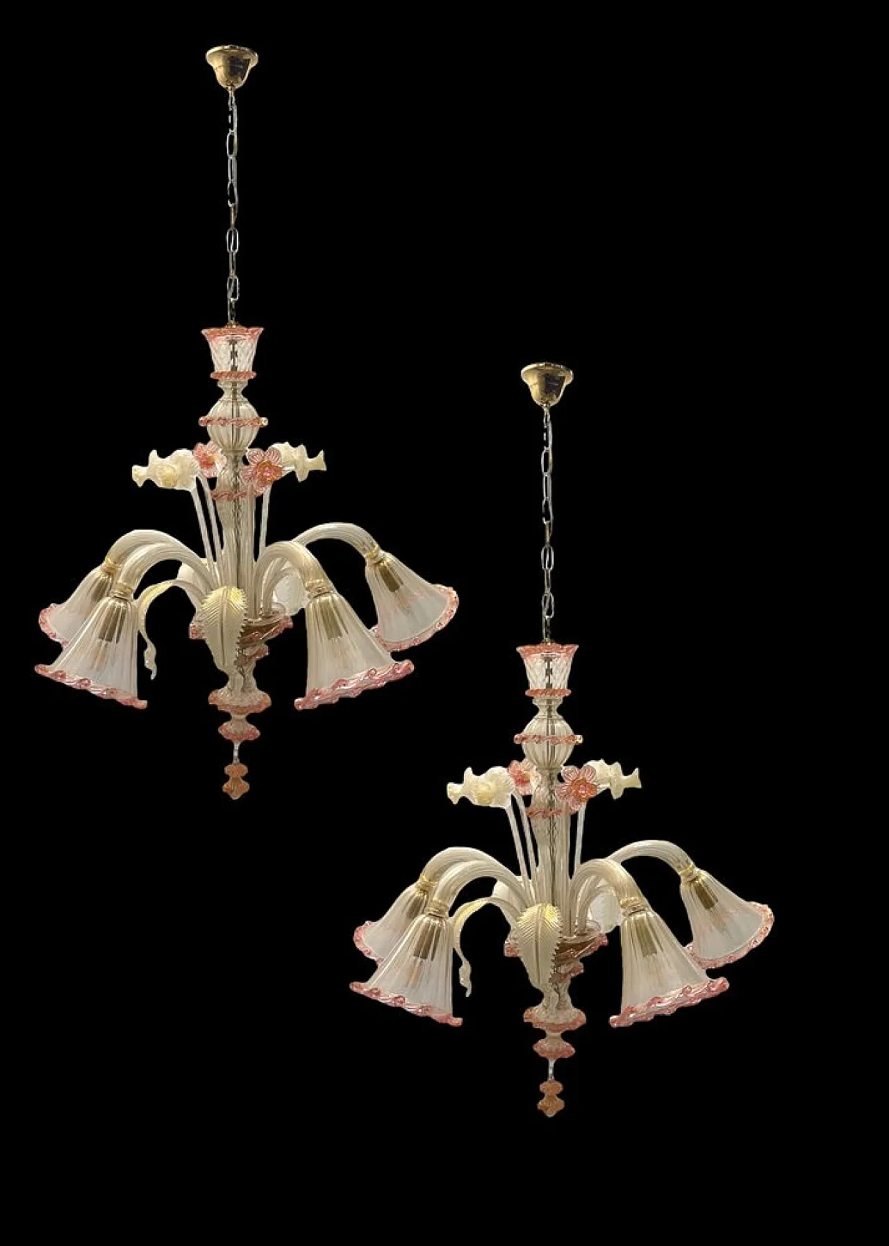 Pair of Murano glass chandeliers, Venice, 1960s 4