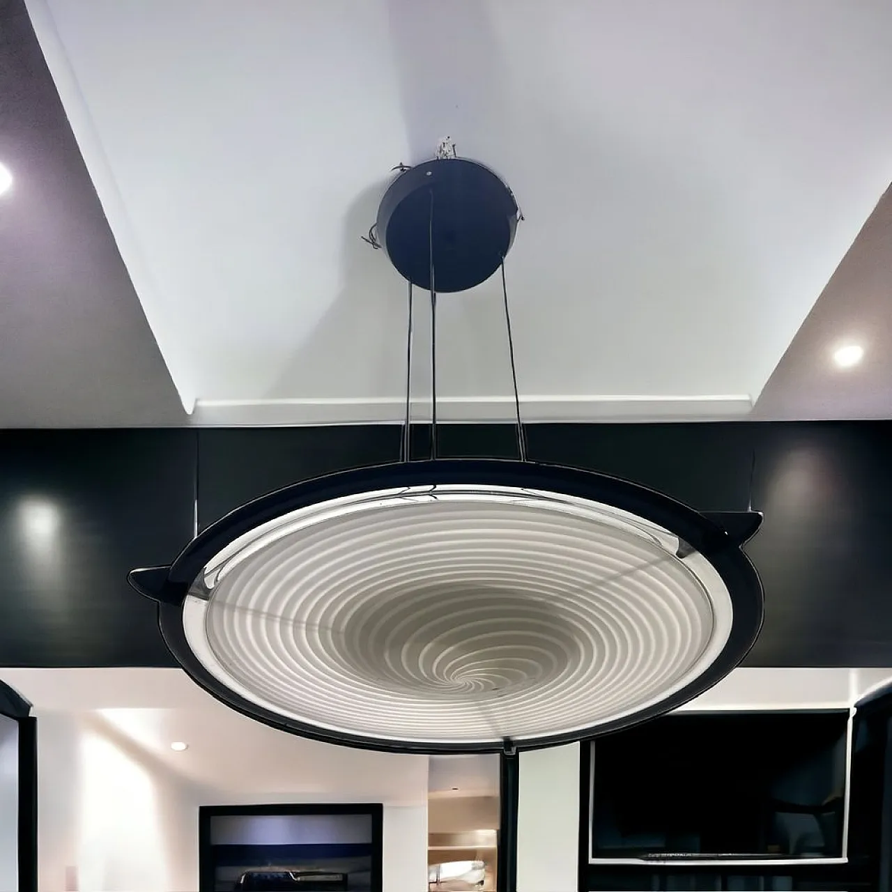 Black and white Murano glass pendant lamp by Paolo Venini, 1980s 2