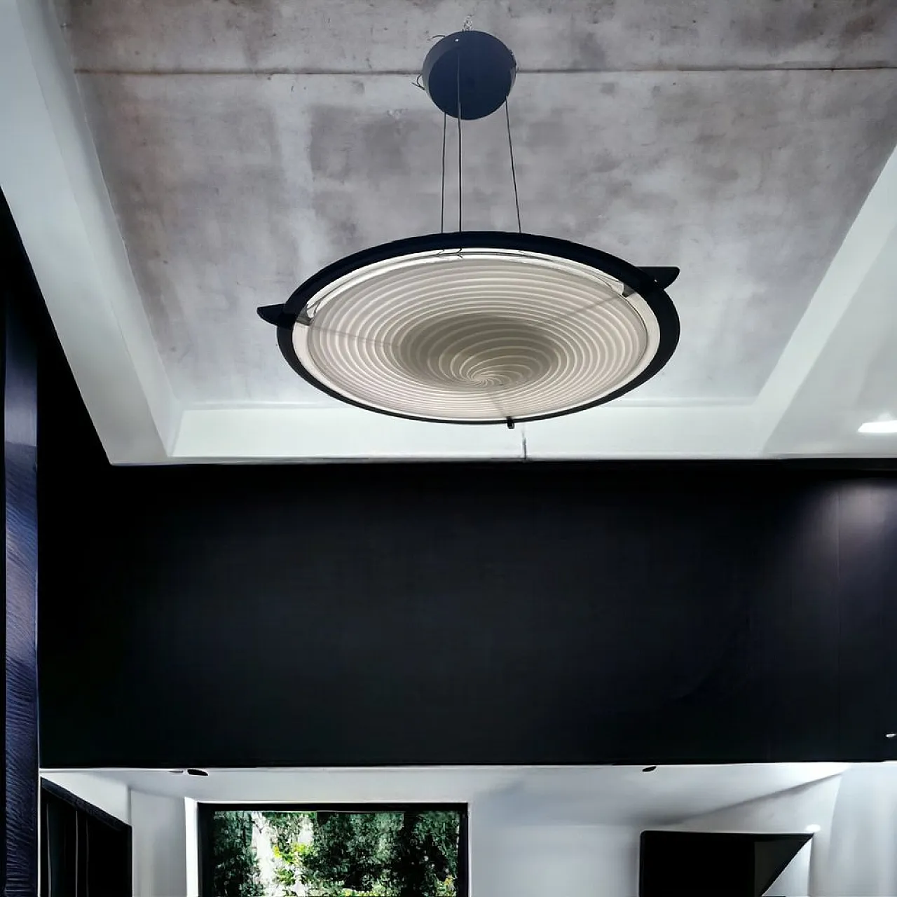 Black and white Murano glass pendant lamp by Paolo Venini, 1980s 3