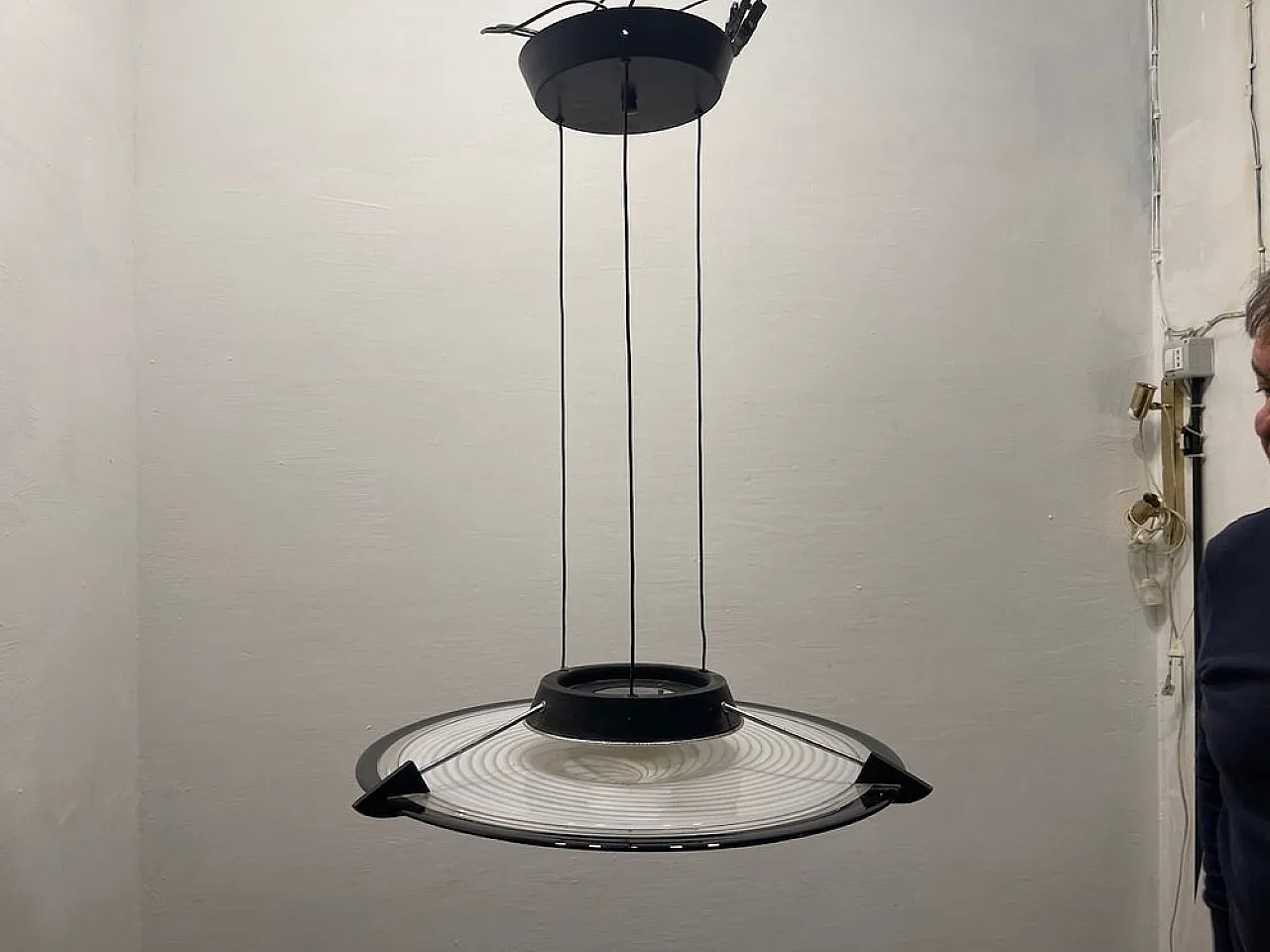 Black and white Murano glass pendant lamp by Paolo Venini, 1980s 6
