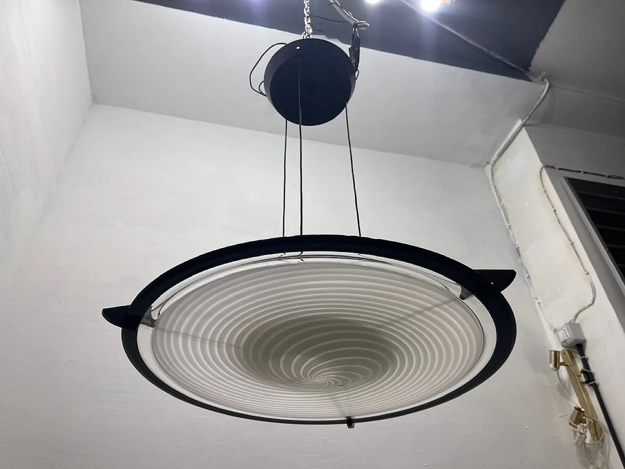 Black and white Murano glass pendant lamp by Paolo Venini, 1980s 7