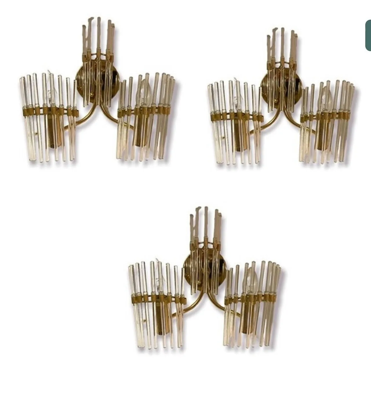 3 Cane and brass Murano glass sconces, 1970s 1
