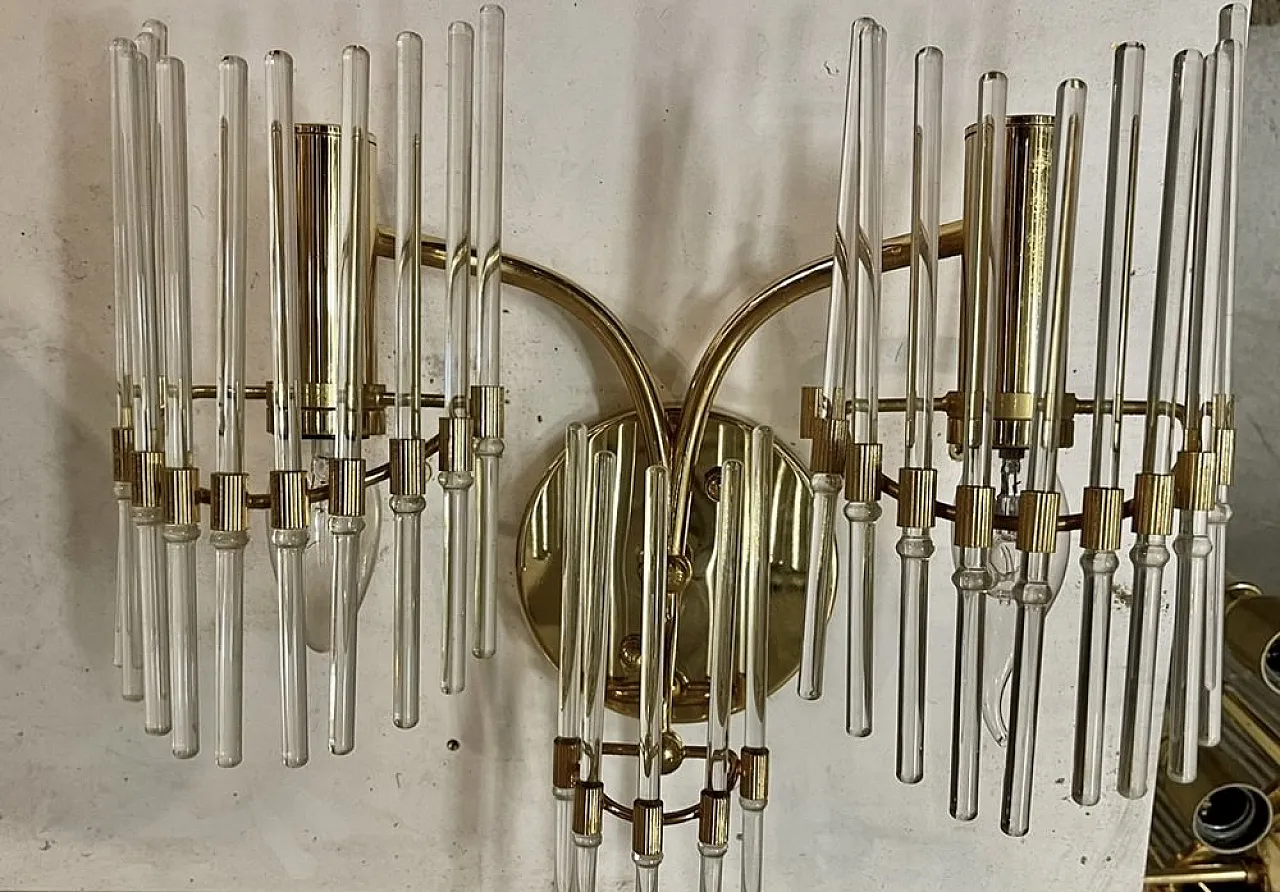 3 Cane and brass Murano glass sconces, 1970s 2