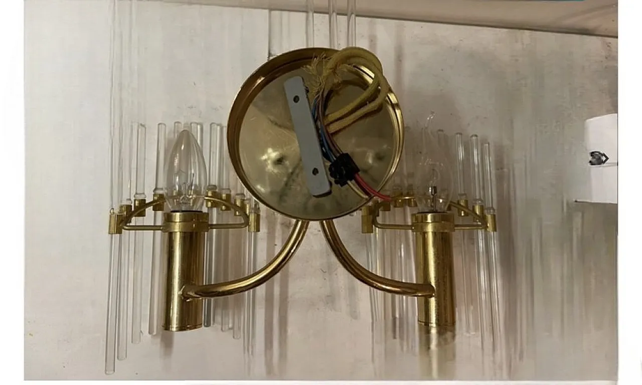 3 Cane and brass Murano glass sconces, 1970s 4