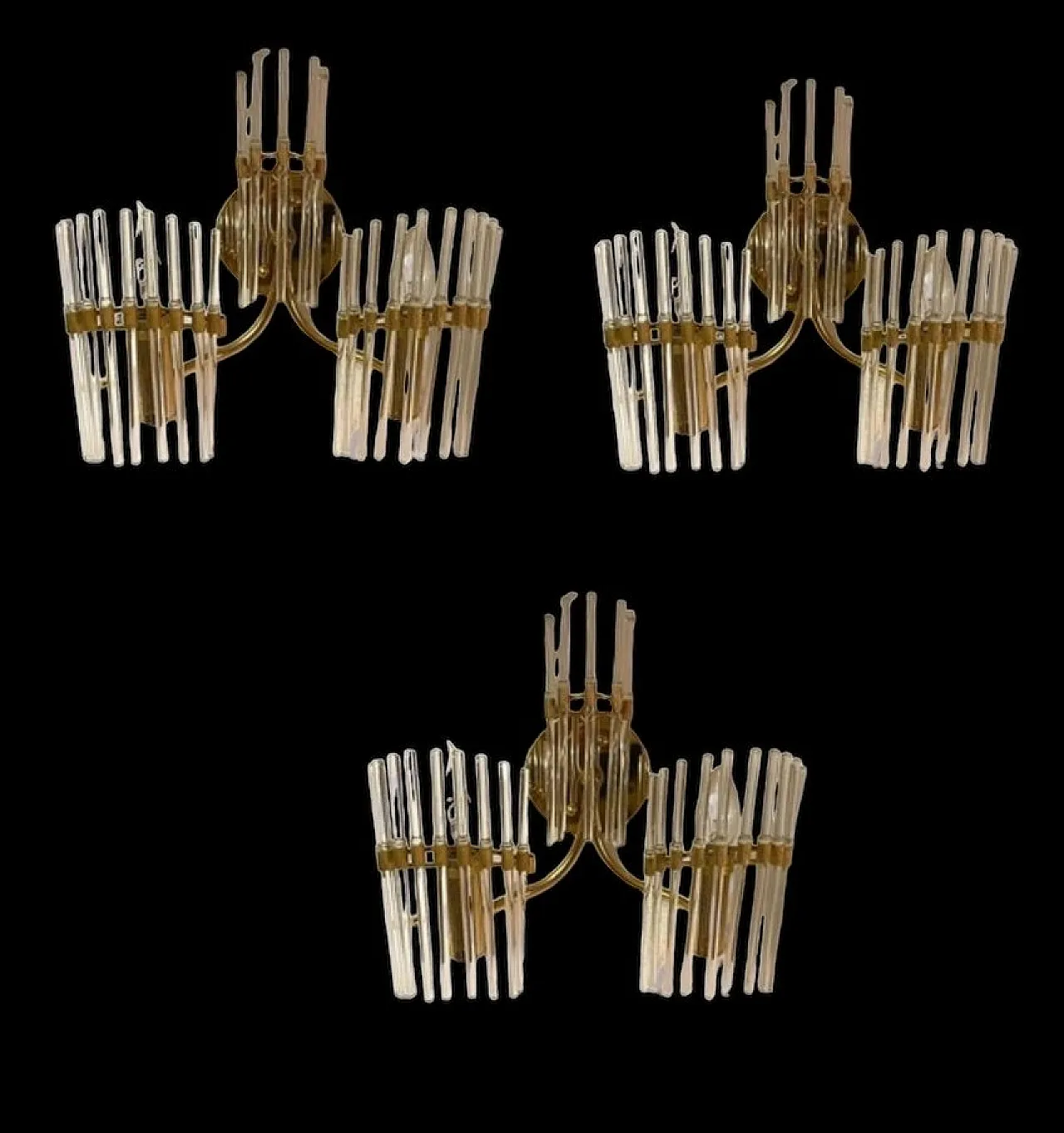 3 Cane and brass Murano glass sconces, 1970s 5