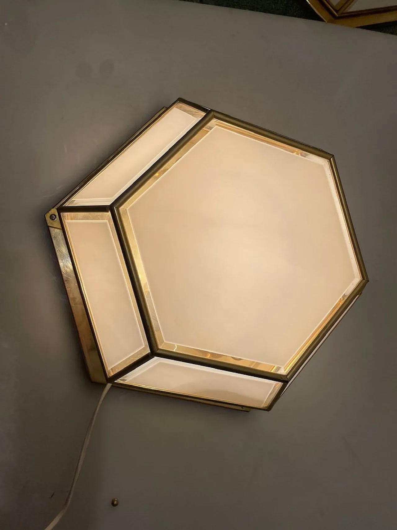 Pair of Hexagonal brass sconces, 1980s 7
