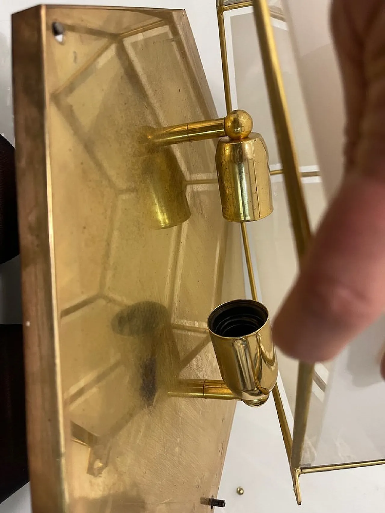 Pair of Hexagonal brass sconces, 1980s 8