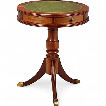 Tavolino in mogano, pelle, lamiera e ottone, '900